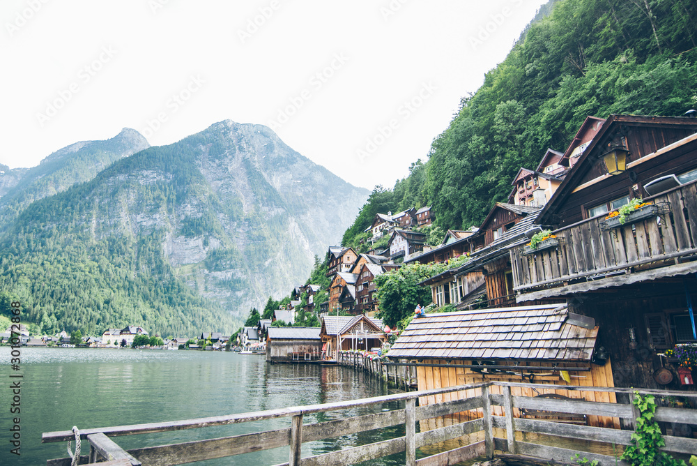 landscape view of hallstatt city in austrian alps landscape view of hallstatt city in austrian alps