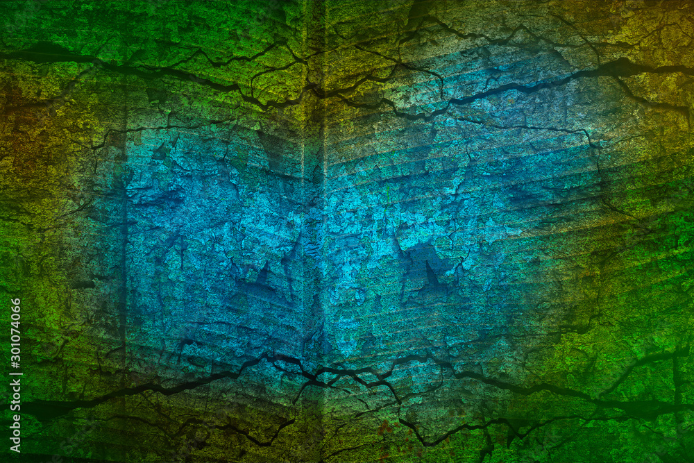 Abstract colorful background in grunge style. Texture of stone and concrete with cracks and spots. Creative background with multi-exposure effect