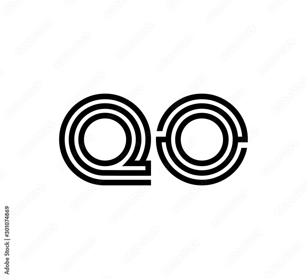 Initial two letter black line shape logo vector QO Initial two letter black line shape logo vector QO