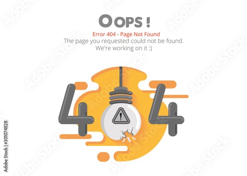 Error 404 page layout vector design. Website 404 page creative concept. The page you requested could not be found. Oops 404 error page.