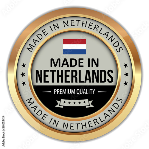 Made In Netherlands. Vector Golden Badge.