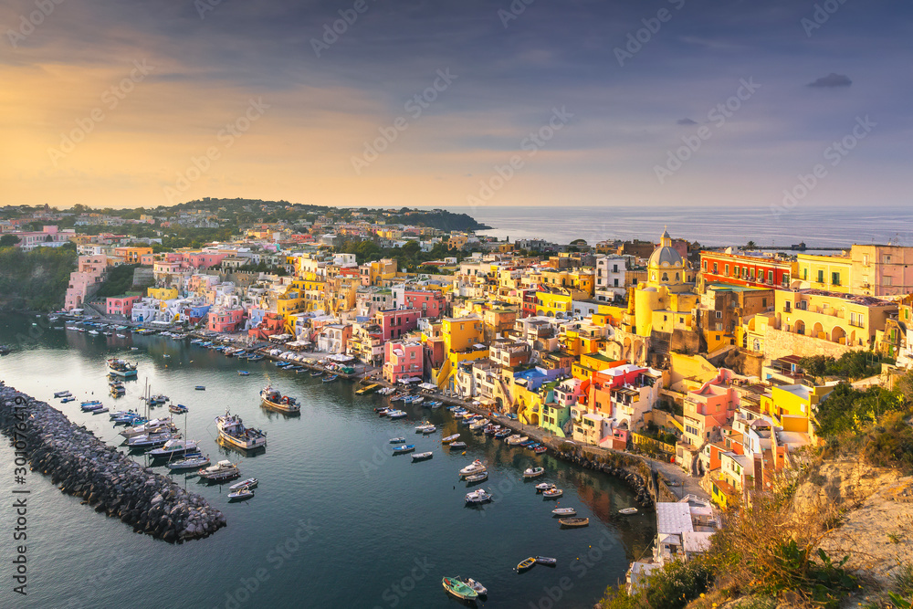 Procida island and village with colorful houses. Campania, Italy.