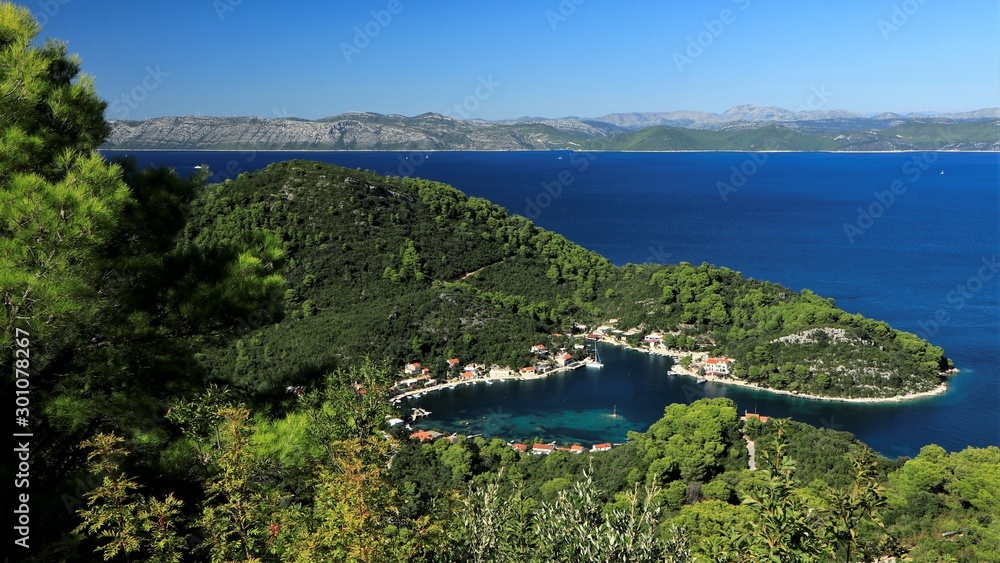 panoramic view to the pucturesque bay of Okulje. Mljet Island, Croatia, Dalmatia