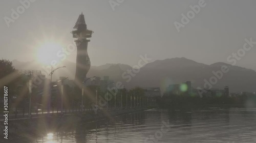 sunset lensflair tower south korea