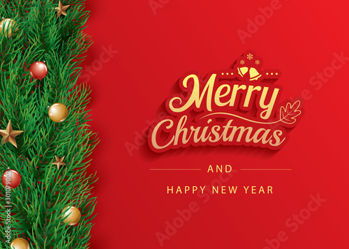 Merry christmas and happy new year greeting card banner template. Use for header website, cover, flyer.