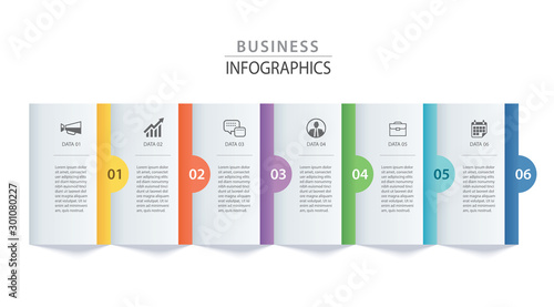 Infographics rectangle paper index with 6 data template. Vector illustration abstract background. Can be used for workflow layout, business step, banner, web design.