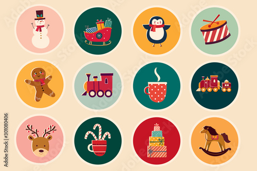 Christmas decorative illustrations in vintage style	