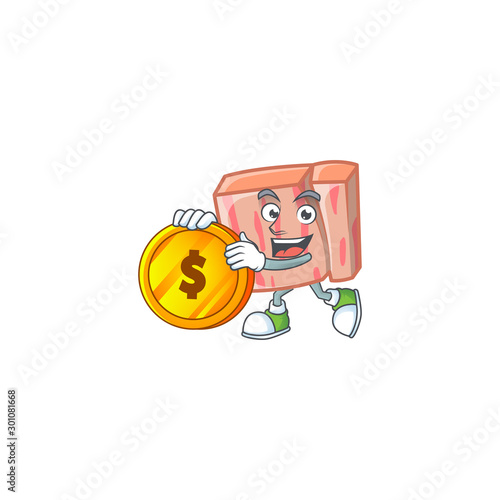 Cartoon meat in the character mascot bring coin