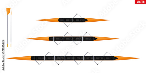 Fotografia Set of racing shell and oars for rowing sport