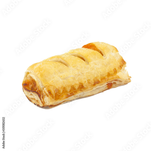 Fresh Homemade Sausage puff. Bread and Bakery Products Isolated on White background