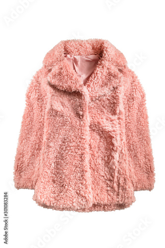 Pink fur coat isolated