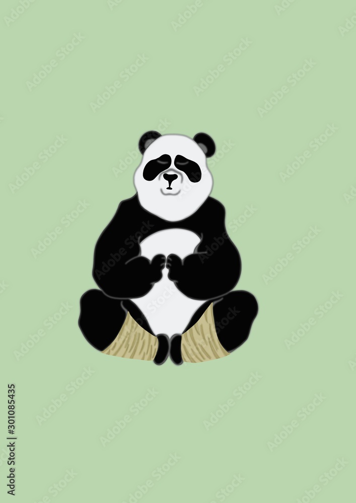 Panda bear sits in Lotus position with eyes closed. Panda does yoga. Panda bear sits in Lotus position with eyes closed. Panda does yoga.