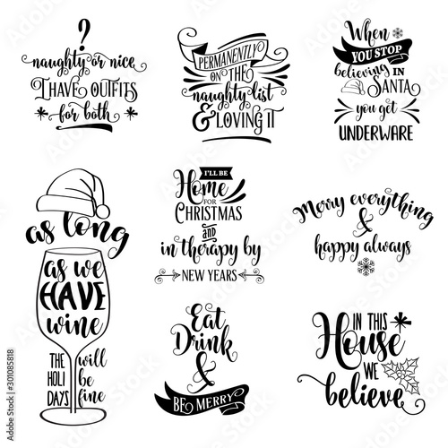 Cute Christmas quotes collection isolated on white. Vector