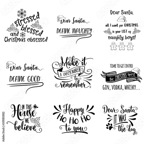 Christmas quotes collection isolated on white. Vector