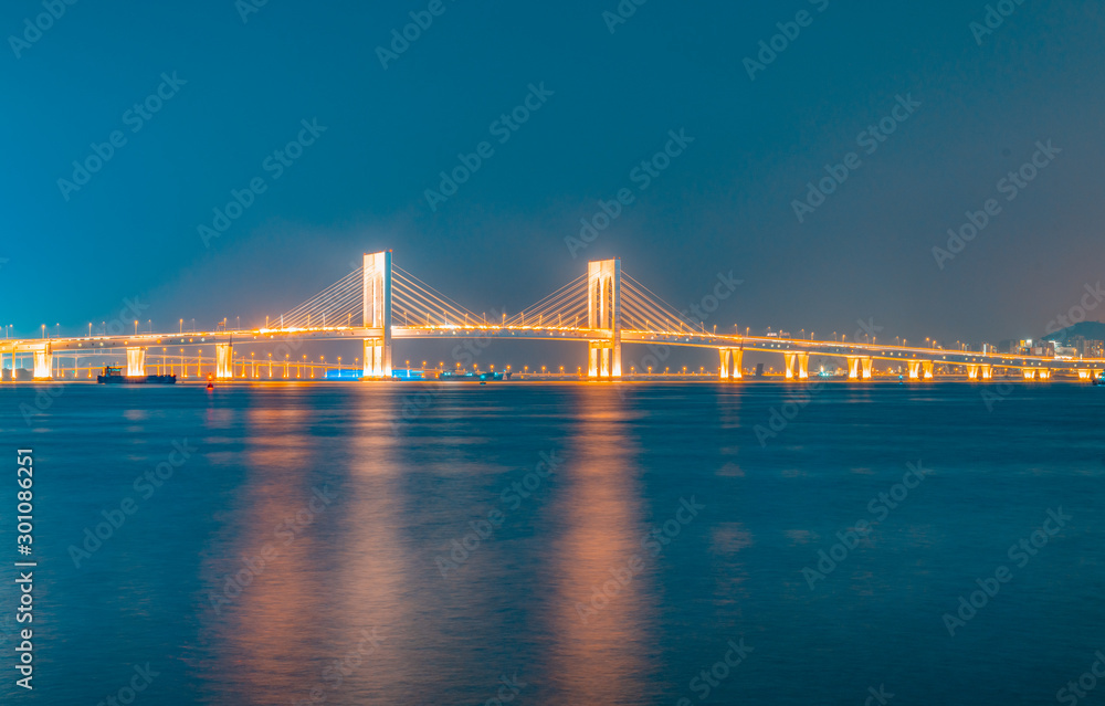 Night view of Macau Island on the other side of Zhuhai