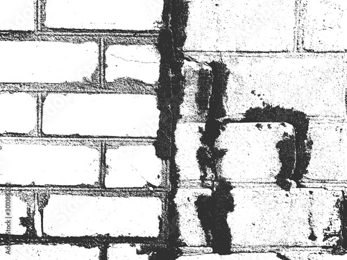 Distress old brick wall texture. Black and white grunge background. Vector illustration.