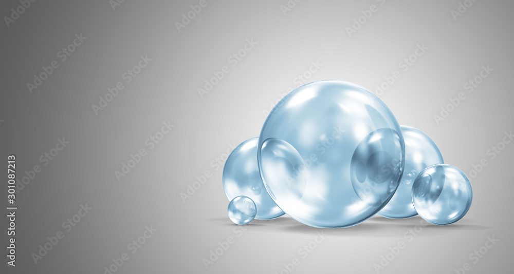 Group of Blue Glass Spheres on gradient background. 3D Rendering Group of Blue Glass Spheres on gradient background. 3D Rendering