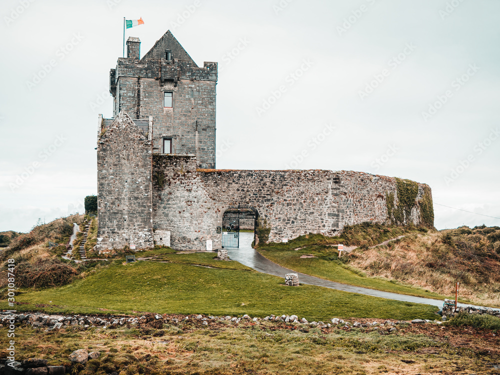 Moody scenery of medieval Dunguaire castle in Ireland