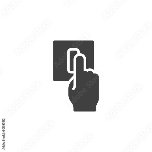 Hand turning on the light vector icon. filled flat sign for mobile concept and web design. Finger pressing power switch glyph icon. Symbol, logo illustration. Vector graphics