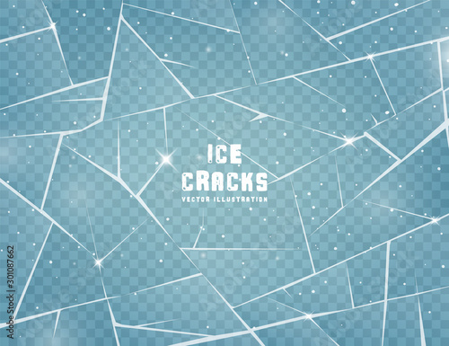 Realistic cracked ice surface. Frozen glass with cracks and scratches. Vector illustration.