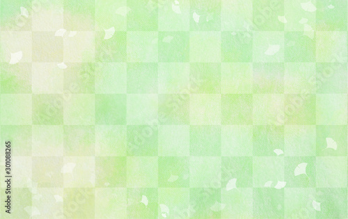 市松模様とグリーンの和紙の背景（アブストラクト）