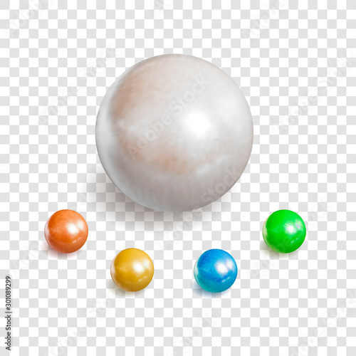 Vector Collection of Realistic Shiny Pearls Isolated on Transparent Background, Spheres, 3D Balls.