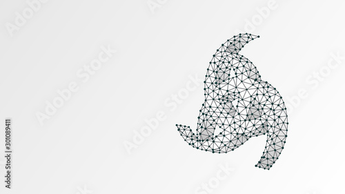 Paganism Odin horns sign. Abstract digital wireframe, low poly mesh, vector white origami 3d illustration. Element of Viking religion, Asgard God symbol. Triangle, line dot