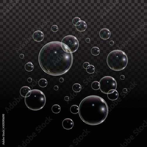 Soap bubble with rainbow reflection on transparent background. Transparent foam bubble, great design for any purposes.
