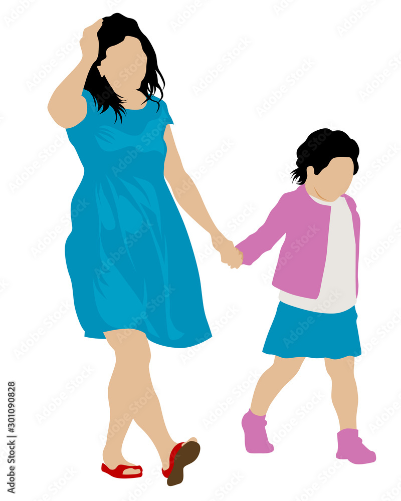 Families with little child on white background Families with little child on white background