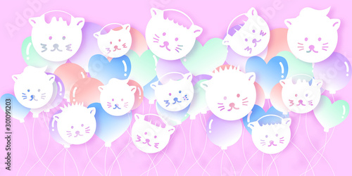 Cute cats background in paper cut style 