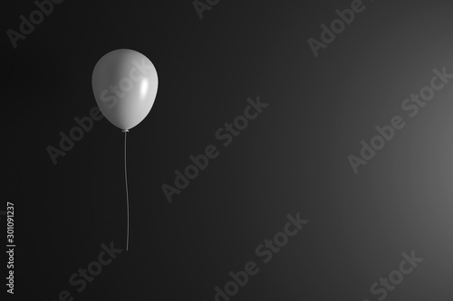 White Balloon over Black Wall. 3D Rendering