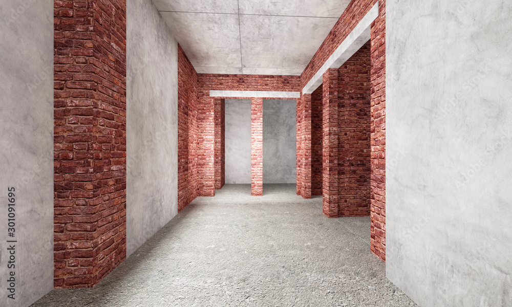 Fototapeta premium Empty Corridor Interior Under Construction Concept.