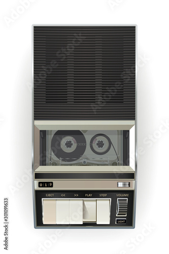 Old cassette tape player on a white background. Vector illustration template.