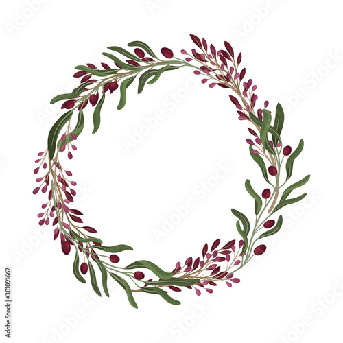 Elegant Wreath With Berries and Greenery Vector Element