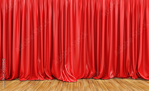Εκτύπωση καμβά Closed Red Curtains at the Stage Performance. 3D Rendering