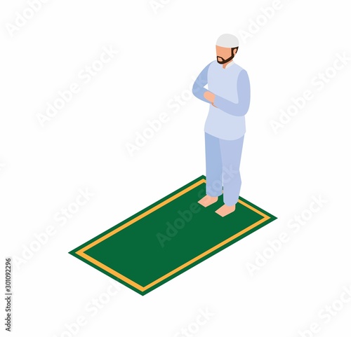 muslim man pray isometric illustration icon vector