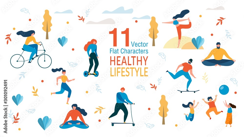People Healthy Lifestyle Vector Characters Set