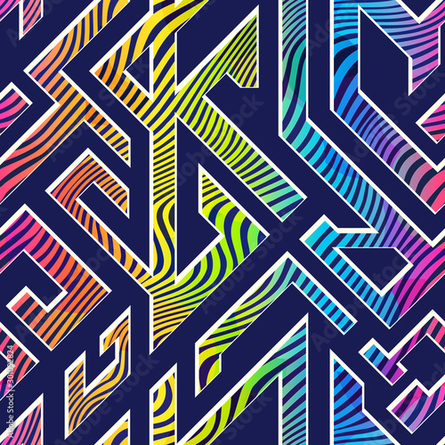Rainbow color maze seamless pattern