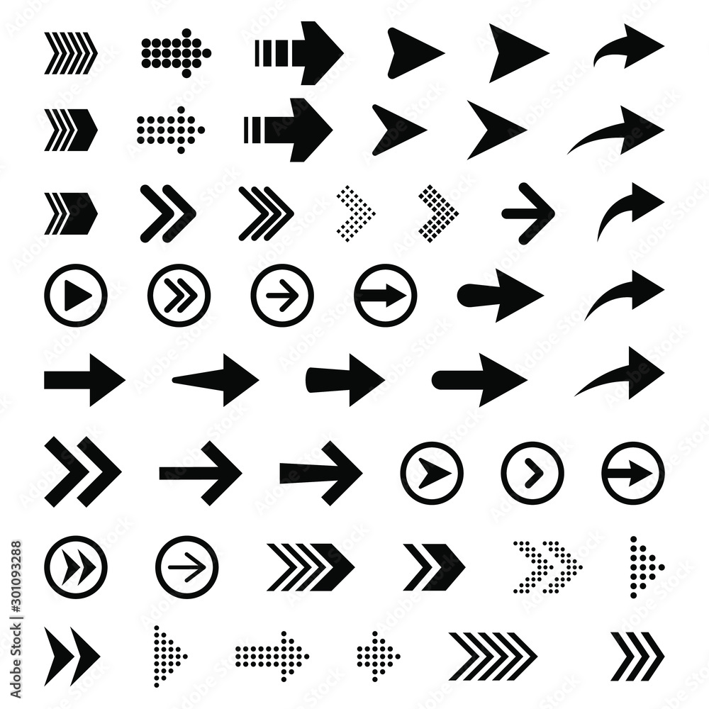 Set of new style black vector arrows isolated on white. Arrow vector icon. Arrows vector illustration collection Set of new style black vector arrows isolated on white. Arrow vector icon. Arrows vector illustration collection