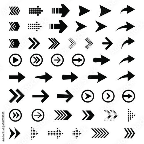 Set of new style black vector arrows isolated on white. Arrow vector icon. Arrows vector illustration collection