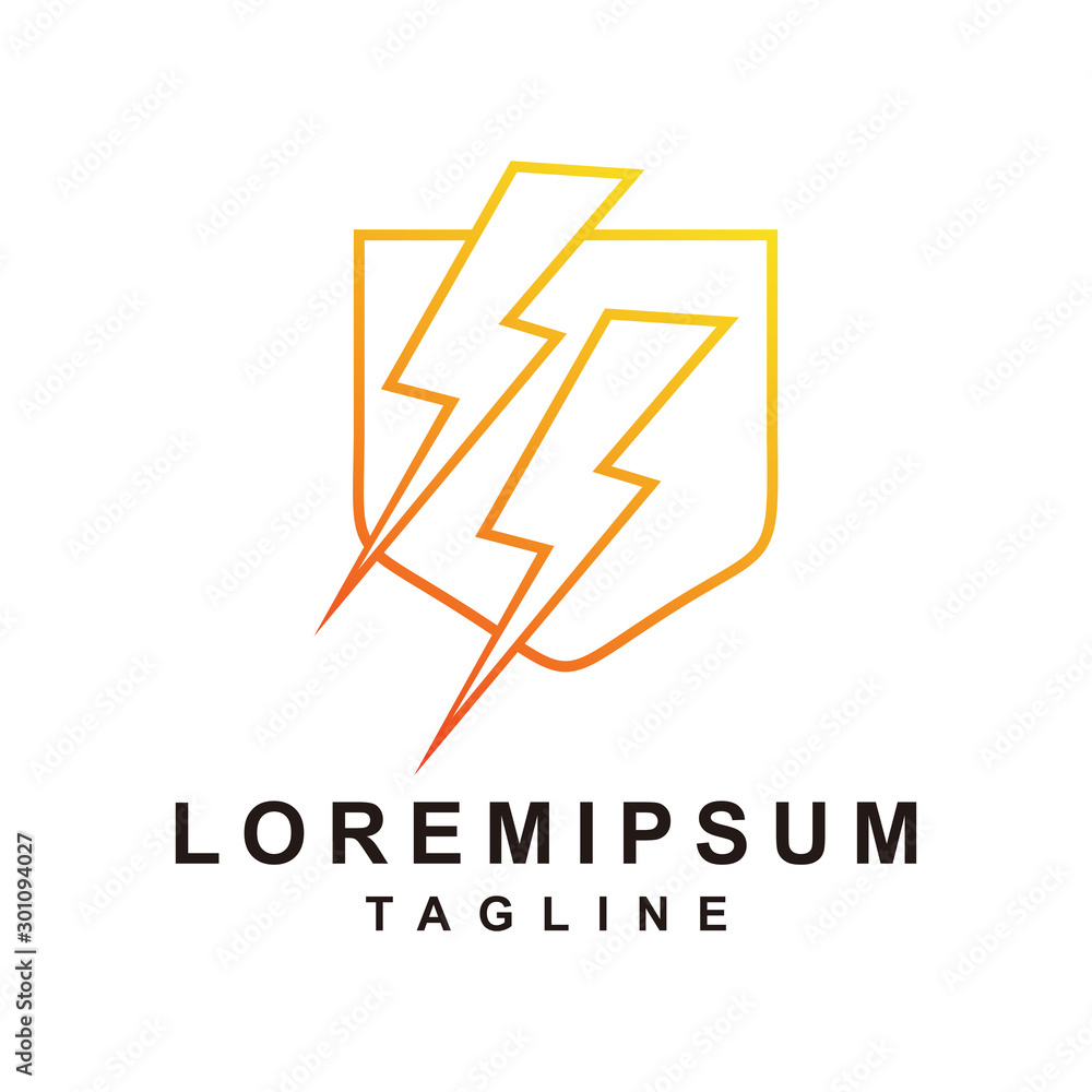 Shield Thunder Logo Design Premium with line Shield Thunder Logo Design Premium with line