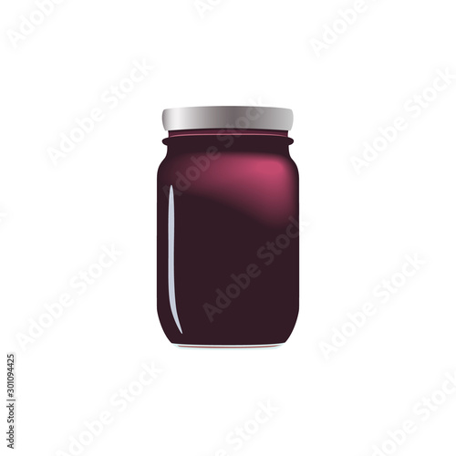 Purple jam jar glass isolated on white background. Mock up of vector jelly jar glass good for presentation of marmelade jar.