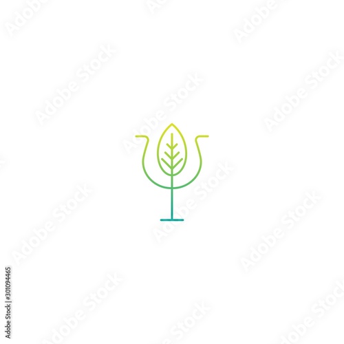 Green Greek letter Psi with leaf. Neuropsychology and psychology logo isolated on white.