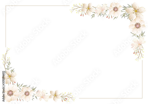 水彩風　花のフレームイラスト