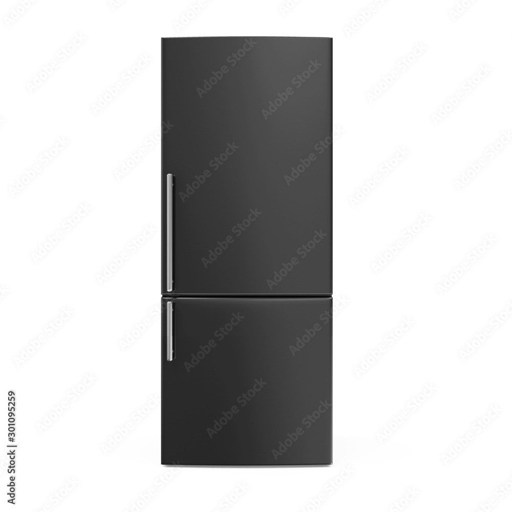 Modern Black Refrigerator isolated on white background. 3D Rendering