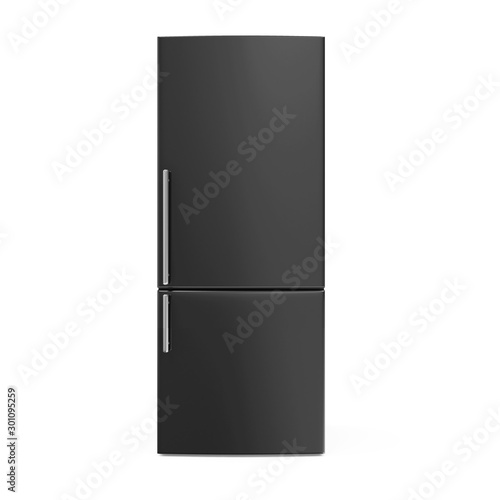 Modern Black Refrigerator isolated on white background. 3D Rendering