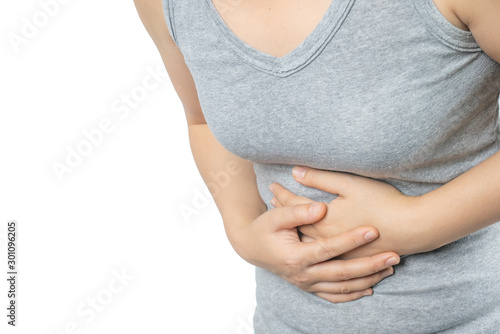 Wallpaper Mural Asian woman having suffer stomachache. Gastritis and Abdominal bloating concept. Torontodigital.ca