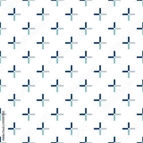 Seamless pattern simple style plus sign geometry cross add sign line shape in three colors, in blue green, navy, dark blue, gray, decorated wallpaper background for website, wrapping paper, scrapbook,
