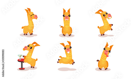 Funny Babies Llamas In Different Actions With Various Emotions Vector Illustration Set Cartoon Character