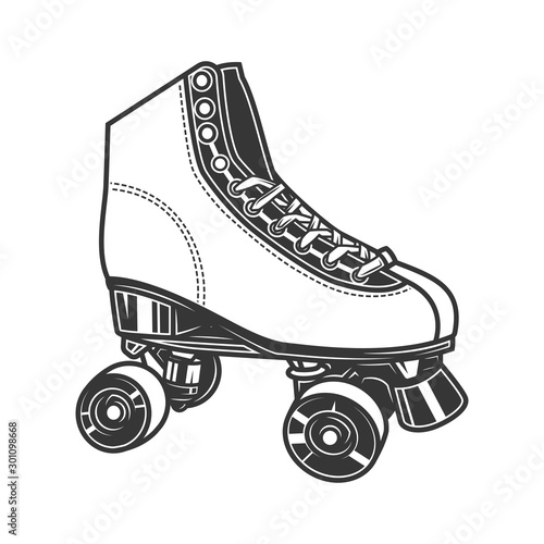 Original contour illustration vintage roller skates coloring book.